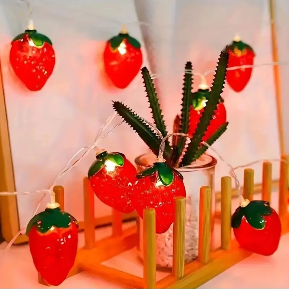 Strawberry String Lights LED 10 Bulbs Garland Christmas Party Decor